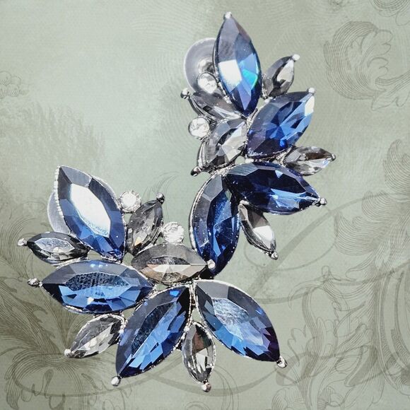 Retro Fancy Rhinestone Stud Earrings Woman's Drops Crystal Blue Cluster Dangle B - Picture 10 of 10